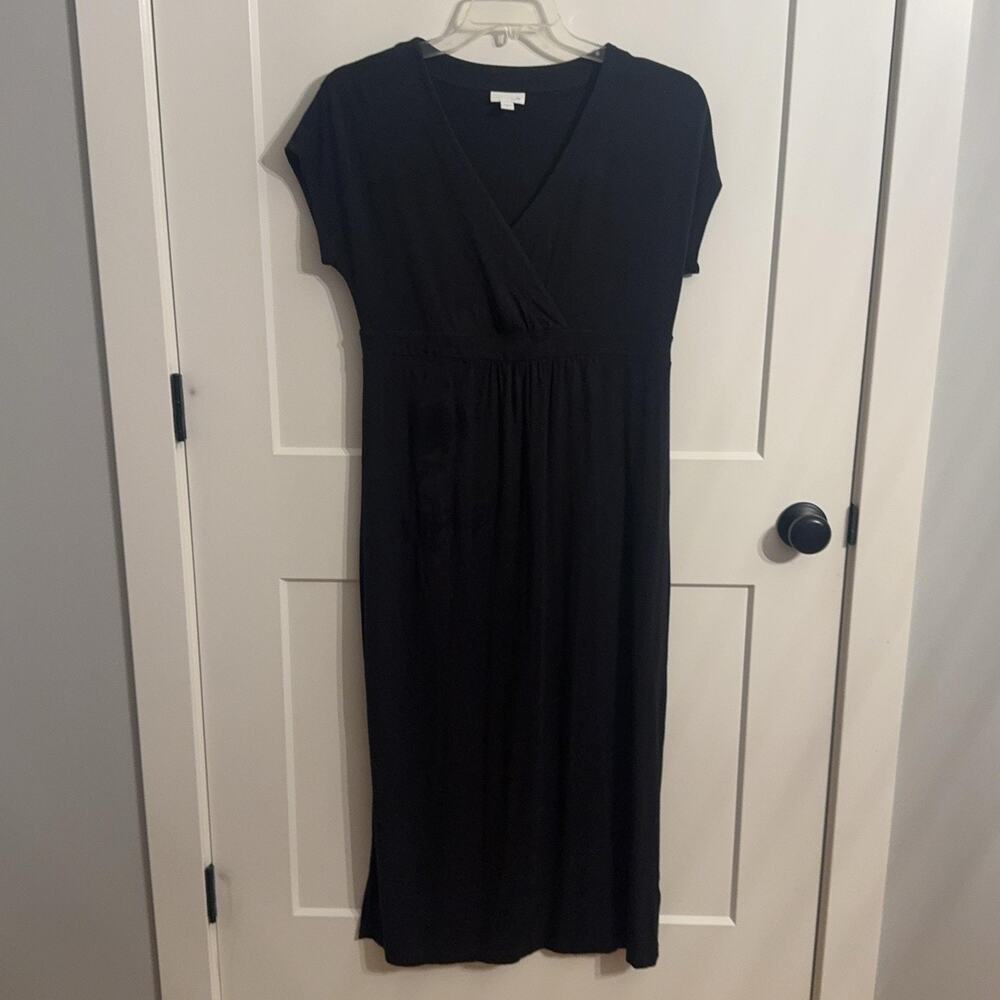 J. Jill Dress Womens Small Black Jersey Maxi Faux Wrap Empire Waist Travel Nap